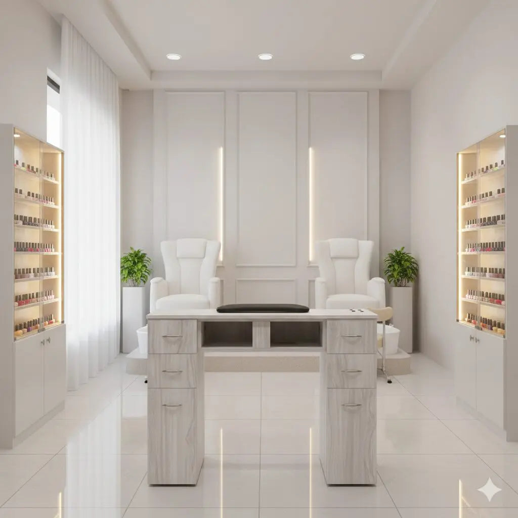 N164A Nail Table with White Marble Top & Gray Body – Single/Double Option