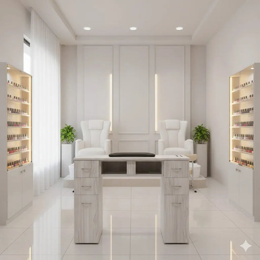 N164A Nail Table with White Marble Top & Gray Body – Single/Double Option