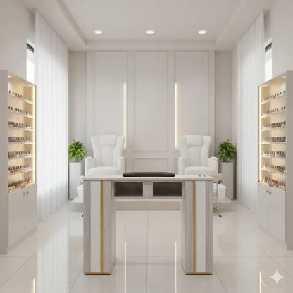 N164A Nail Table with White Marble Top & Gray Body – Single/Double Option