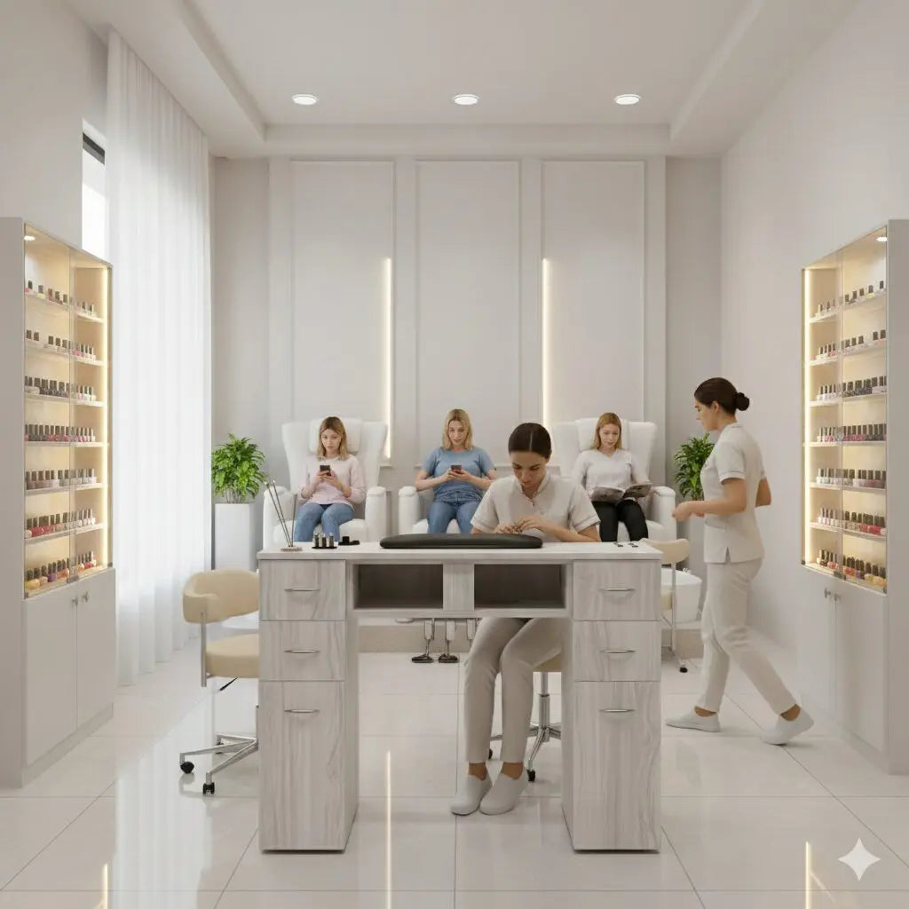 N164A Nail Table with White Marble Top & Gray Body – Single/Double Option