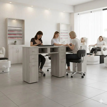 N164A Nail Table with White Marble Top & Gray Body – Single/Double Option