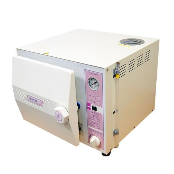 Esterilizador con vapor en autoclave: caja de implementos de esterilización de acero inoxidable incluida.