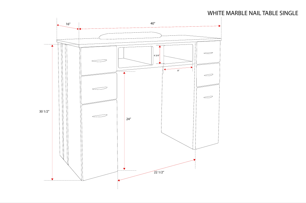 N164A Nail Table with White Marble Top & Gray Body – Single/Double Option