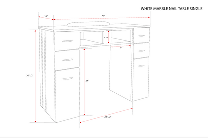 N164A Nail Table with White Marble Top & Gray Body – Single/Double Option