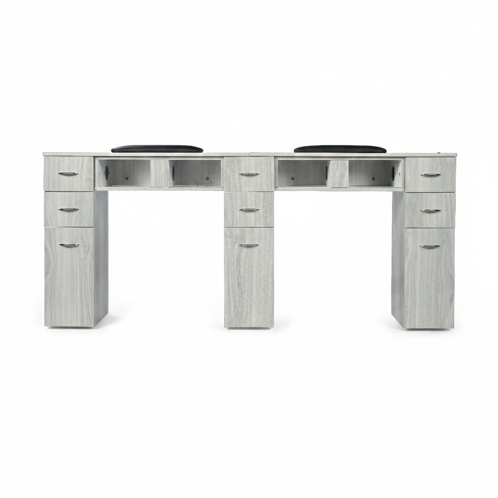 N164A Nail Table with White Marble Top & Gray Body – Single/Double Option