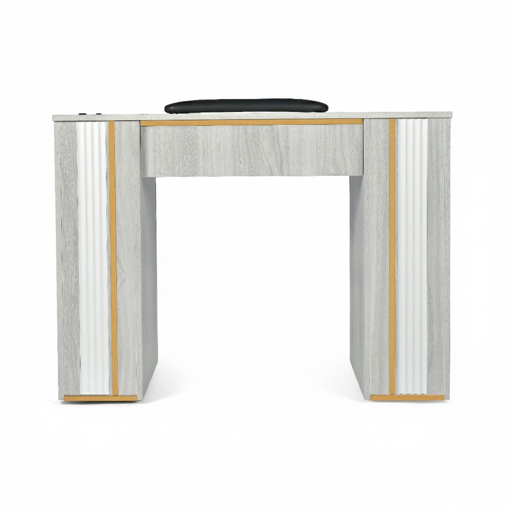 N164A Nail Table with White Marble Top & Gray Body – Single/Double Option
