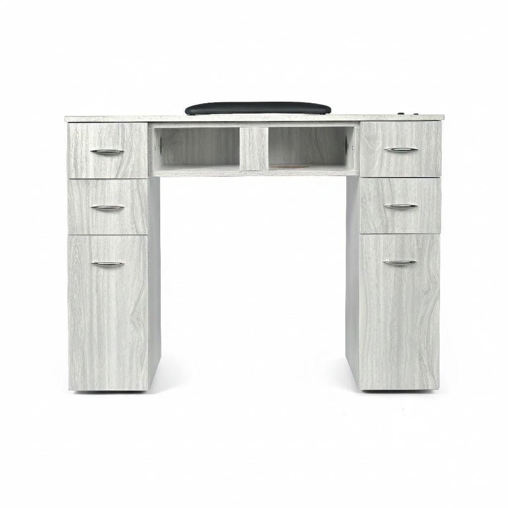 N164A Nail Table with White Marble Top & Gray Body – Single/Double Option