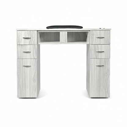 N164A Nail Table with White Marble Top & Gray Body – Single/Double Option