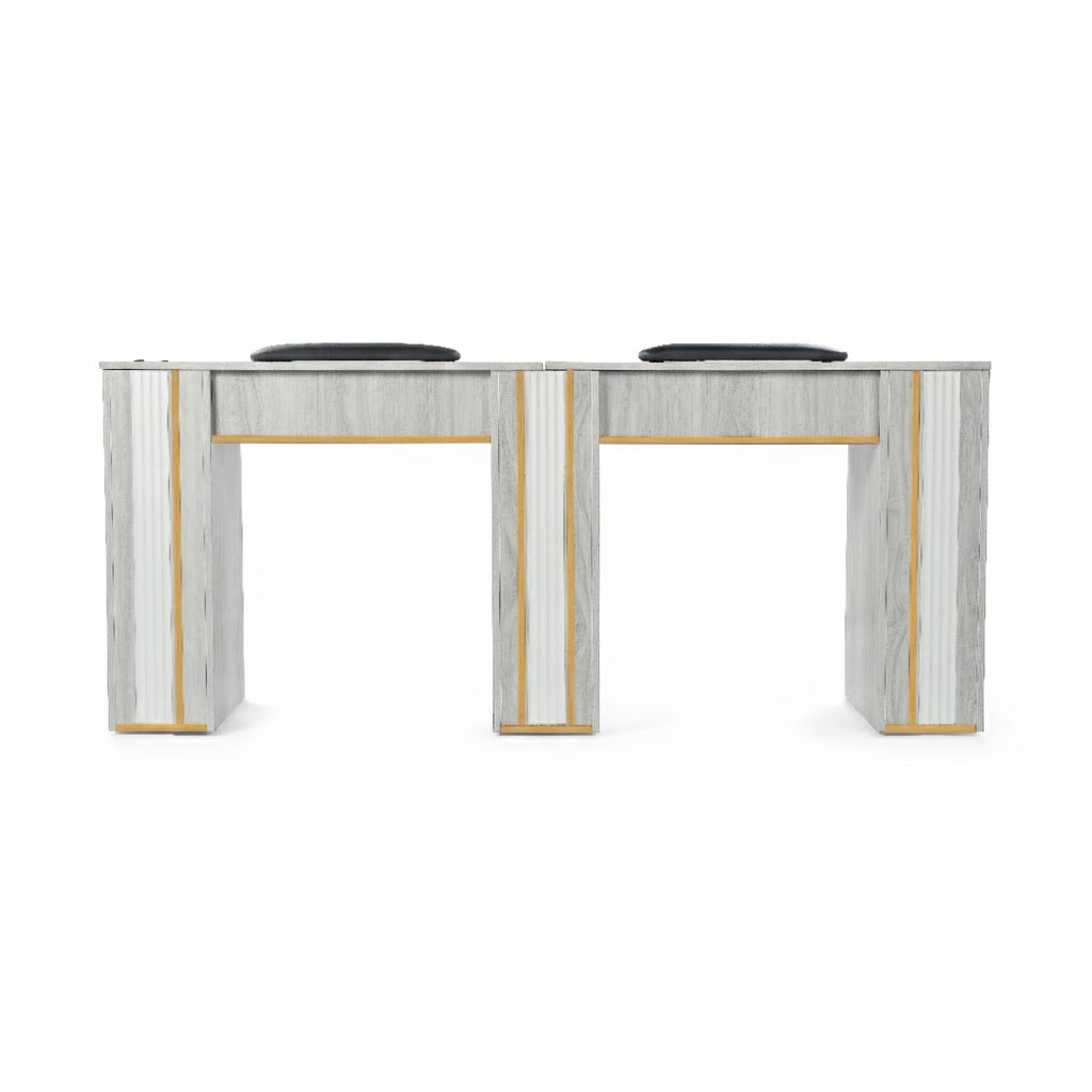 N164A Nail Table with White Marble Top & Gray Body – Single/Double Option